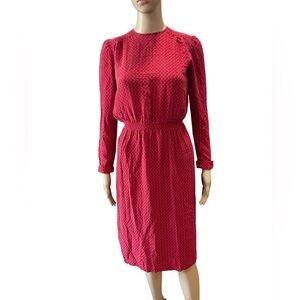 Classic red Neiman Marcus floral modest prairie vintage SILK Dress-6